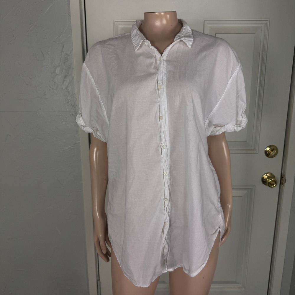 Xirena Women's Shirt Medium Poplin Button Boho Cotton Channing Short Sleeve H25